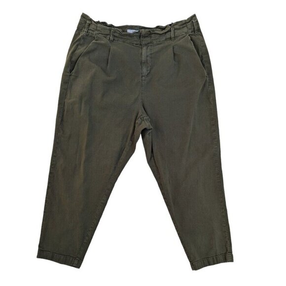 Torrid Size 2 Olive Green Canvas Crop Pant High Waist Tapered Leg Stretch Cotton - Picture 1 of 8